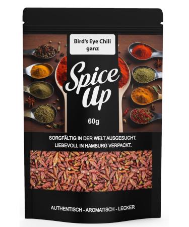 Generisch Spice Up Bird's Eye Chili All 60g - Bird's Eye Chili Whole 60g - Dried & Natural Extra Spicy Chili Peppers - For Asian Indian & African Cuisine - Aromatic & No Additives