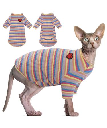 Hairless cat cotton clothing breathable summer t-shirts streak vest pet clothing soft stretchable skin-friendly cat clothing cat pajama jumpsuit for sphynx cornish rex devon rex xl (9.9-1lbs) violet