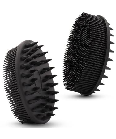 Upgrade Silicone Body Scrubber and Hair Shampoo Brush, All in One, Premium Silicone Loofah, Exfoliating Body Brush, Shower Scrubber for Body, Scalp Massager for Women, Men, Pet (1PC Black)