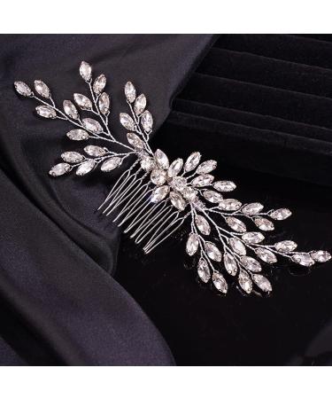 Teyglen Dainty Simple Full Rhinestone Wedding Hair Comb Hair Accessories Crystal Bridal Side Hair Combs Headpieces for Women Bride Girls (Silver)