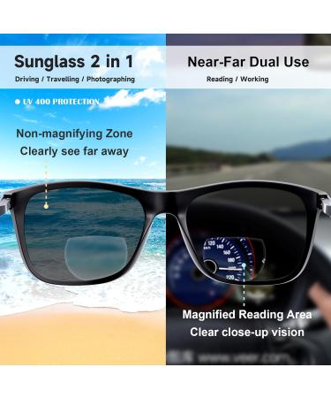 Missfive 3.0x Premium Bifocal Reading Sunglasses - Lightweight Men's Aluminum Golf & Travel Eyewear with Built-in Readers - Durable Vintage Square Metal Glasses - Buy Online on GoSupps.com