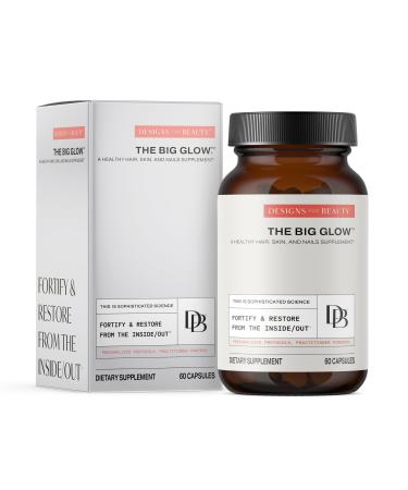 Designs for Beauty The Big Glow (60 Capsules) - for Healthy Hair Skin and Nails - Supports Collagen Production and Healthy Aging -Includes Keratin Biotin Vitamin C and Botanicals