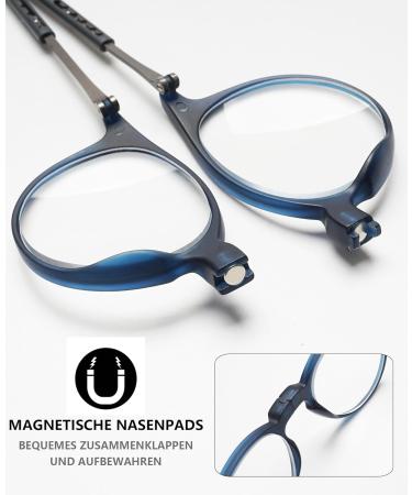 Lanomi Round Oval Reading Glasses for Men & Women - Magnetic Closure Light Reading Aid with Elastic Silicone Straps Blue 1.5x - International Shipping Available - Buy Online on GoSupps.com