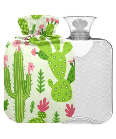 NAANLE hot hot water bottle with a light cartoon cactus transparent hot water bottle 2l large hot hot water bottle for menstrual cramps pain relief handfoot heat and cold therapy