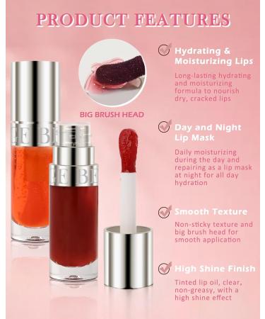 Lip Glow Oil Kit | 3 Colors Moisturizing Tinted Lip Gloss | Hydrating Comfort Oil Lip Tint & Stain | Non-sticky Glow Reviver Lip Care for Women - Buy Online on GoSupps.com
