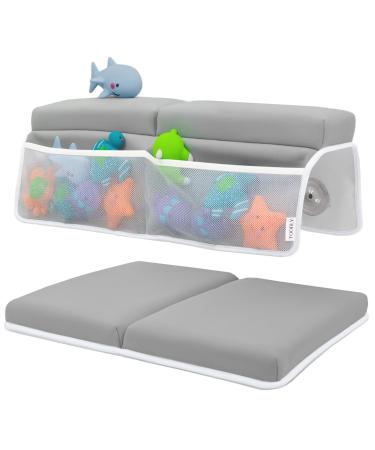 Comfortable Baby Bath Kneeler and Elbow Rest Pad Set - Thickest Bathtub Kneeler Pad with Memory Foam and Bath Toys Organizer - Bath Kneeling Pad for Bathing Baby - Relieve your Knees and Elbows (Grey)