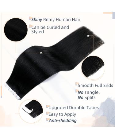 RUNATURE Jet Black Tape in Hair Extensions 20 Inch 50 Gram - Remy Human Hair Extensions - Buy Online on GoSupps.com
