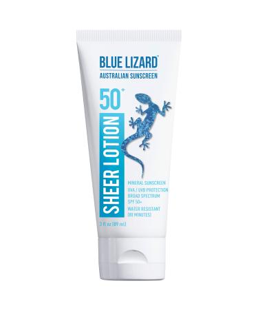 Blue Lizard Australian Sunscreen Sheer Lotion Body, SPF 50+ 3 oz. SPF 50+, 3 fl oz., Body Lotion 3 Fl Oz (Pack of 1)