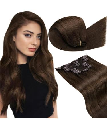 Laavoo clip extensions real hair brown real hair extensions clip dark brown hair extension real hair clip extensions twice treat 120g 7pcs 45cm #4 45cm-120g 1.3 #4