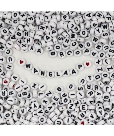 WangLaap 1450Pcs Letter Beads Kit - Acrylic 4x7mm Round Alphabet Beads A-Z with Red Heart and Black Star Beads for DIY Jewelry Making - White - Buy Online on GoSupps.com