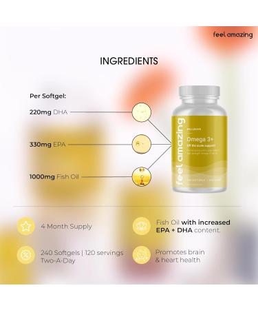 High Strength Omega 3 Fish Oil 2000mg - 240 High Strength Capsules (4 Month Supply) - 660mg EPA & 440mg DHA Per Daily Serving (2 Softcapsules) - Supports - Buy Online on GoSupps.com