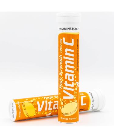 Vitamin Store 60 High Strength Vitamin C (1000mg) Effervescent Tablets - 3 Packs of 20 Vitamin C Dissolvable Tablets - One-a-Day - Soluble Orange Flavoured Vitamin C Fizzy Tablets to Support Immunity 1 count (Pack of 3) - Buy Online on GoSupps.com