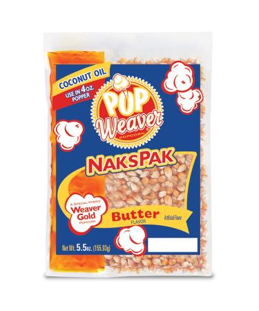 Pop Weaver Naks Pak - 5.5oz Butter Flavored Coconut Oil and Popcorn Packs - For Use in 4oz Popper Popping Machine - Case of 36