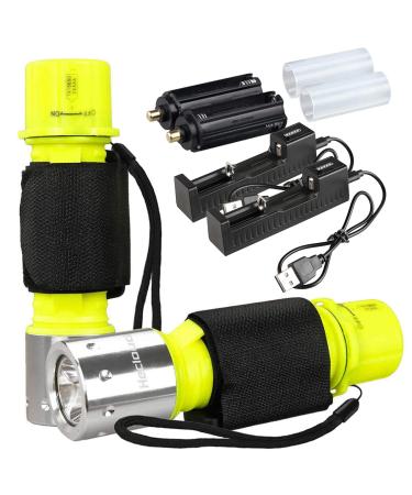 NAKCNM 2 Pack Diving Flashlight with Rechergeable Power Underwater LED Scuba Dive Lights Super Bright IPX8 Waterproof 3 Modes for Outdoor Activities with Charger
