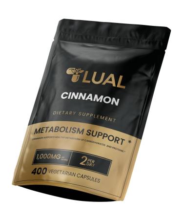 LUAL Cinnamon Supplement 1000mg 400 Vegetarian Capsules Natural Herbal Extract Clean Formula No Sugar or Fillers (Not Ceylon Cinnamon Supplement)