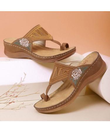 Women's Embroidered Wedge Sandals - Comfortable & Fashionable Summer Casual Slippers for Beach & Travel | Green & Brown (EU Sizes 36 & 37) - Buy Online on GoSupps.com