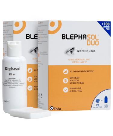2 x Blephasol Duo 100 ml Micellar Eyelid Cleansing Lotion with 100 Lint-Free Pads | Effective and Gentle Cleansing for Make-Up Removal Inflamed and Sensitive Eyelids | Soap & Alcohol-Free - Buy Online on GoSupps.com