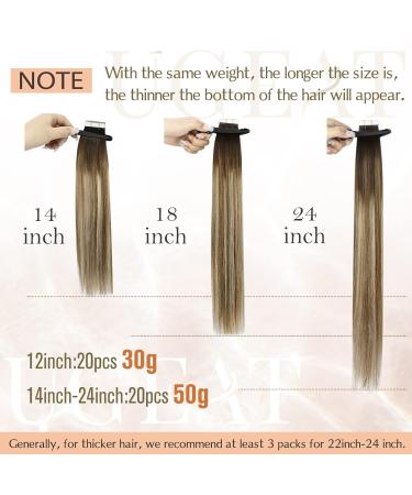 Ugeat Chocolate Brown to Medium Brown Ombre Tape Extensions - 20 Pcs 45 cm Real Hair Seamless Hair Extensions #4/6/613 - Buy Online on GoSupps.com