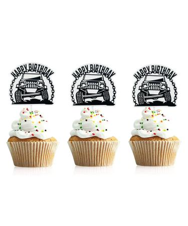 Pickup Cupcake Topper 24Pcs Off-road Vehicle Cupcake Topper SUV Birthday Cupcake Decoration Pickup Enthusiast Theme Happy Birthday Cupcake Topper