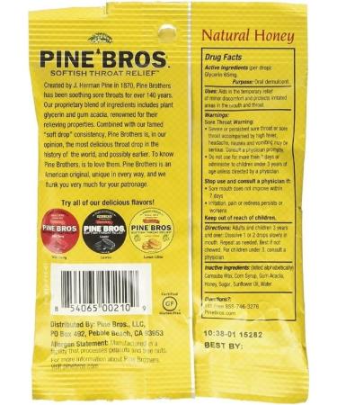Pine Bros Softish Throat Drops - Natural Honey 30 Drops Per Bag (5 Bags) - Soothing Sore Throats International Shipping Available - Buy Online on GoSupps.com