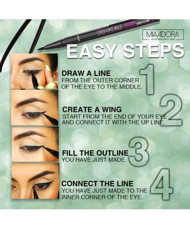 Cruelty Free Waterproof Liquid Eyeliner Pen | Non-Toxic Formula | All Day Wear | High Pigment | Winged & Cat Eye | Smudge & Tear Proof | No Stamp or Pencil Sharpener Needed - Buy Online on GoSupps.com