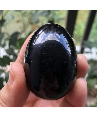 Ladeukoi Stone Egg Figurines - Polished Black Obsidian Healing Crystal Easter Eggs with Wooden Stand 45mm Tall - Perfect for Home Decor & Spiritual Healing - Buy Online on GoSupps.com