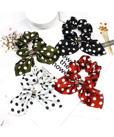 Lurrose 4pcs Bunny Ears Hair Scrunchies - Elastic Retro Hair Ties for Girls (White Black Army Green Caramel) | International Shipping Available - Buy Online on GoSupps.com