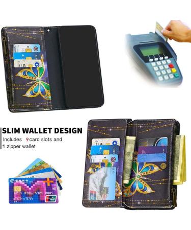 Miagon 9 Card Slots Leather Case for Huawei Y5 2019 - Colorful Zipper Flip Wallet PU Leather Protective Cover with Diamond Butterfly Design - Buy Online on GoSupps.com