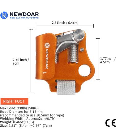 Newdoar Foot Ascender Riser - Climbing Device for 8-13mm Rope - Orange Left | Ideal for Tree Climbing Mountaineering & Roping - Buy Online on GoSupps.com