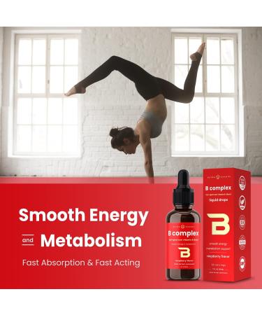 Vitamin B Complex Liquid Drops with B1, B2, B3, B6, B7, B9 & Methyl B12 for Adults & Kids - Vegan Berry Flavor - 2oz, 60 Servings - Buy Online on GoSupps.com