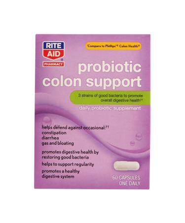 Rite Aid Probiotic Colon Support Capsules - 60 Count | Daily Probiotic Supplement | Restoring Good Bacteria | Colon Health | Colon Health Probiotic | Mens & Womens Probiotic | Probiotic Supplements