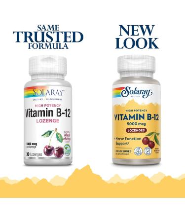 Solaray Vitamin B-12 5000 mcg Natural Black Cherry - 30 Lozenges for Energy & Wellness - Buy Online on GoSupps.com