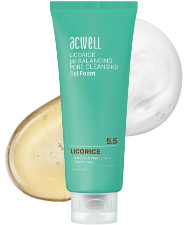 ACWELL Licorice pH Balancing Pore Cleansing Gel Foam - Gentle Hypoallergenic Facial Cleanser for Clear Smooth Skin Deep Pore Cleaning with Licorice Extract LHA for All Skin Types 5.4 fl.oz.