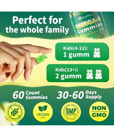 Omega 3 Fatty Acid Supplements for Woman,Vegen Omega-3 Supplement Gummies 1500Mg from Algae 0il(DHA 600mg & EPA 300mg), Turmeric Gummy for Adults, Vitamins D3, E, Zinc & MSM, Sugar Free Green Apple 60 Count (Pack of 1) - Buy Online on GoSupps.com