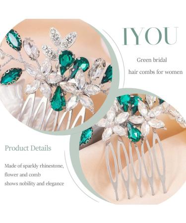 IYOU Crystal Wedding Hair Comb for Women Green Rhinestone Bridal Hair Accessories Flower Headpiece Prom Guest Hair Piece for Brides and Bridesmaids - Buy Online on GoSupps.com