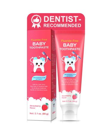 Fluoride-Free Baby Toothpaste for Ages 2-3 Natural Fruit-Flavored Mild Formula Pea-Sized Amount for Developing Teeth 2.1 oz (60g) (1 Pack Strawberry) Strawberry 1
