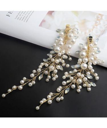 Sppry Wedding Pearl Hair Clips - Rhinestone Bridal Accessories (Gold) | Set of 2 - Buy Online on GoSupps.com