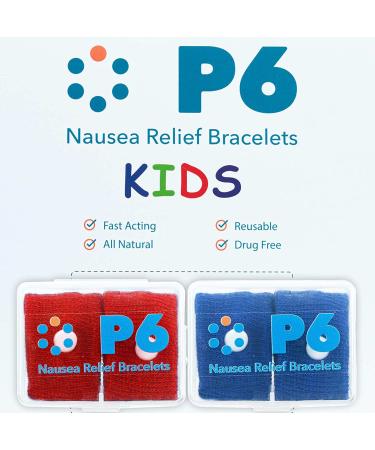 P6 Health Original Natural Anti-Nausea Relief Motion Car Sea Sickness Relief Children's Wrist Bands for Kids (2 Pack, Red - Blue) 2 Pair (Pack of 1) Red - Blue