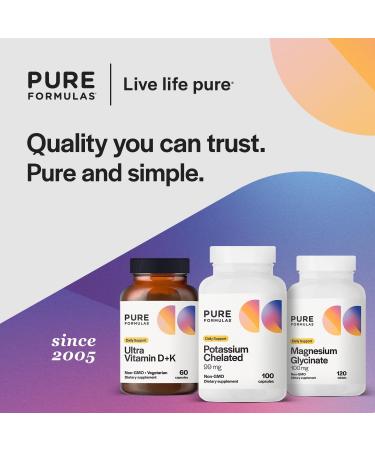PureFormulas Potassium Supplement Chelated 99 mg Highly Absorbable Pure Potassium Formula for Energy Nerve Muscle Kidney Heart and Skeletal Support Non-GMO - 100 Vegetarian Capsules 100 Count (Pack of 1) - Buy Online on GoSupps.com