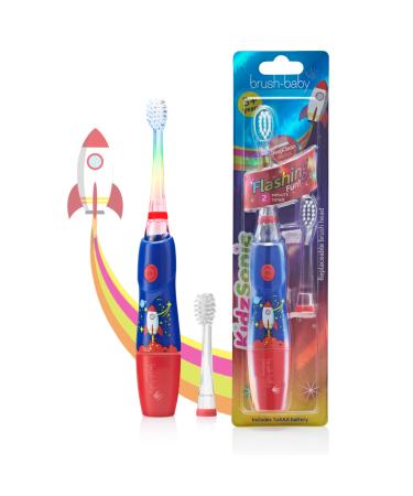 Brush Baby KidzSonic Toddler and Kid Electric Rocket Toothbrush for Ages 3+ Years - Disco Lights  Gentle Vibration  and Smart Timer Provide a Fun Brushing Experience - (2) 3+ yrs Brush Heads Included