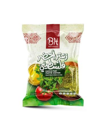 BH Best Harvest Palestinian Green Premium Za'ater-Spice Blend with Herb Seasoning-Combination of Hyssop and Sumac-Natural Flavor No Additives, No Preservatives 200g / 7.05oz    200g / 7oz