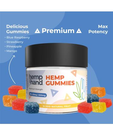 Hemp Gummies 500mg - Max Strength for Adults - Chill, Inflammation, Natural Pain, Restful Sleep (25mg Gummy) - by Hemp and Hand - Buy Online on GoSupps.com