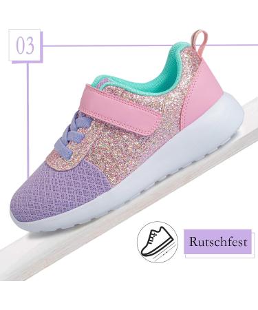 Girls Glitter Sneakers - Comfortable Sports Shoes for Kids | Velcro Fastener | 23 EU Violet Pink - Buy Online on GoSupps.com