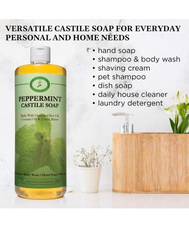 Carolina Peppermint Castile Soap 32oz - Organic Body Wash with Skin-Softening Olive Oil - Vegan and Pure Castile Soap Liquid - Buy Online on GoSupps.com