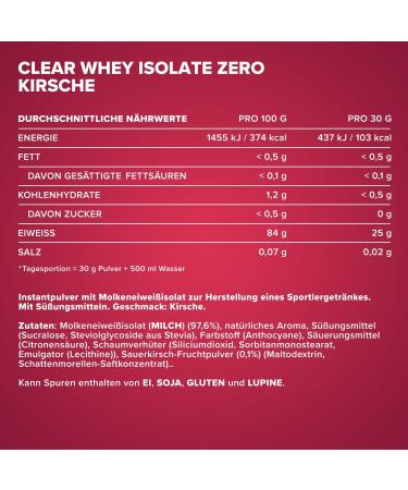 Ironmaxx Clear Whey Isolate Zero - Cherry 400g | Lactose-Free Protein Lemonade | Refreshing Water-Soluble Egg Powder - Buy Online on GoSupps.com