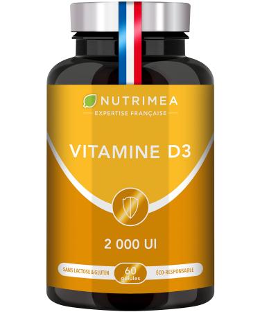 VITAMIN D3 100% Pure 2000 IU 1000% Daily Intake Bone & Teeth Health Immunity 60 Capsules Nutrimea Made in France