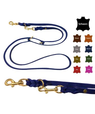 Dog liner fat leather brass small dogs / large dogs 2m / 2.40m / 2.80m / 3.50m / 5m Double linen adjustable (3.50m x 15mm navy blau) 3.50m x 15mm navy blau