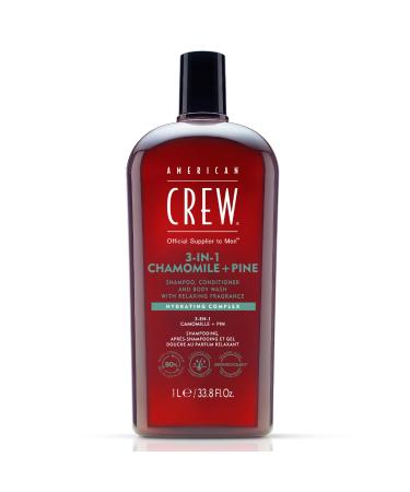 American Crew-3-in-1 Chamomile & Pine Shampoo Conditioner & Body Wash 1000ml care shampoo and shower gel for men product for daily cleaning of body and hair 1 L (1 Pack) Relaxing