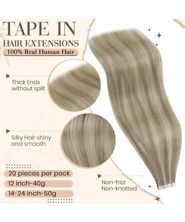Buy Hetto Real Hair Extensions Tape Blonde & Ash Blonde Highlights | 45cm 50g Remy Hair Tapes for Effortless Style - Buy Online on GoSupps.com