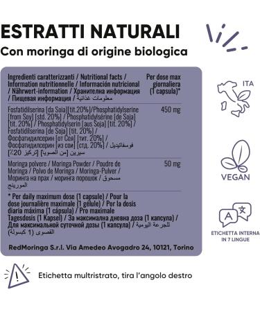  RedMoringa LOW CORTISOLO Phosphatidylserine 450 mg + Moringa Oleifera Organic | For Cortisol Lowering Stress Belly | Memory Supplement and Concentration | 150 Vegetable Capsules Made in Italy | - Buy Online on GoSupps.com